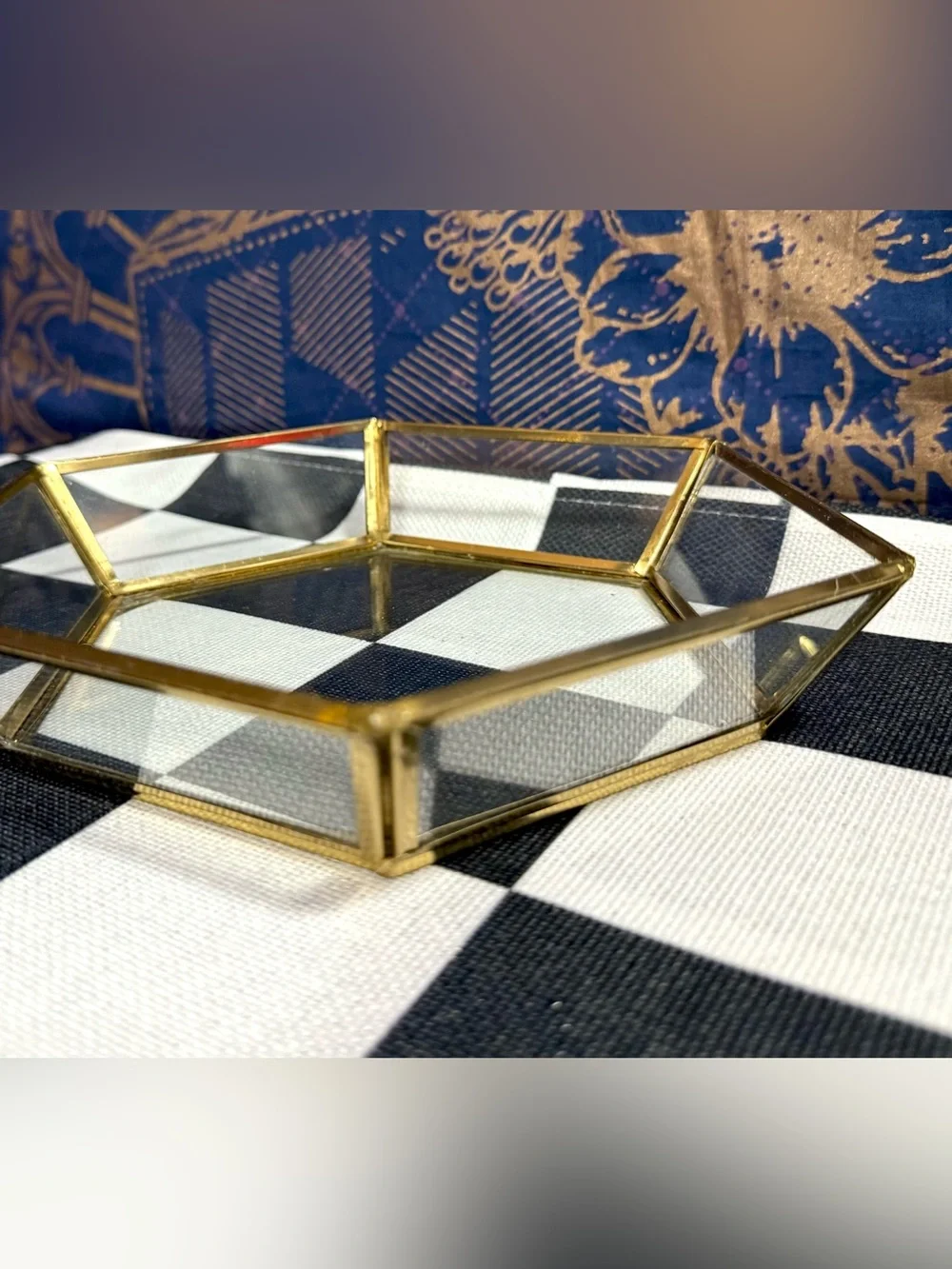 Vintage Hexagon Glass & Brass 8